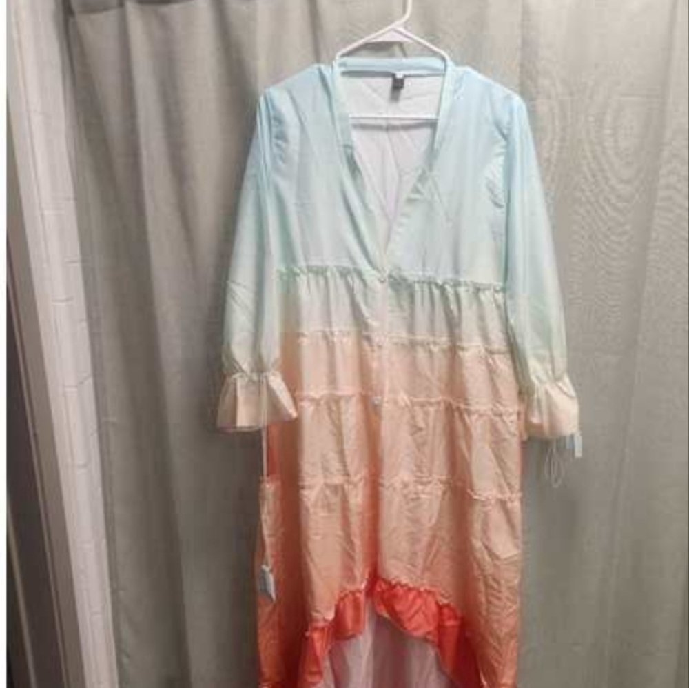 Women's Maxi Dress - Blue and Pink - Picture 6 of 10